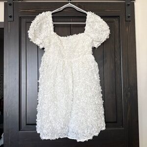 White Flower Mini Dress Puff Sleeve
